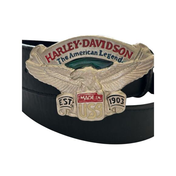 Harley Davidson Motorcycle Logo Eagle Biker Chopper 90s Vintage Leather Belt 36” - Picture 2 of 6